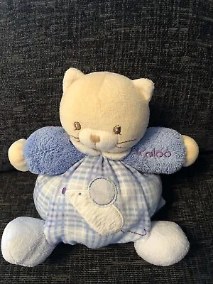 Kaloo Cat Soft Toy Blue Checked Mouse Motif 14cm Comforter Chubby 1998  - 2012 • £6.90