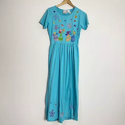 Michael Simon Floral Vase Embroidered Maxi Vintage Dress S • $45