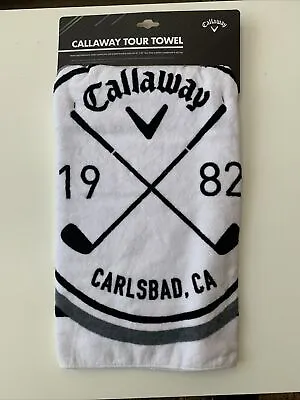 BNWT Callaway Golf Unisex Tour Golf Towel - White/Black/Charcoal - 30”x20” • £15
