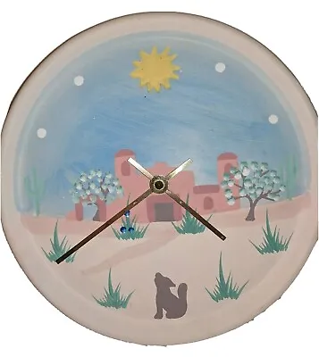 Mosiac Clock Ceramic Howling Wolf Sun Trees Desert Wall Hanging Decoration Gift • $29.99