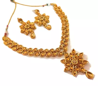 $15.66 • Buy Indian Traditional Kundan Gold Plated Long Necklace Earring Bridal Jewelry Set