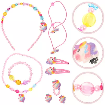  1 Set Unicorn Headband Necklace Bead Bracelet Hair Ties Earrings Hair Clips • £6.30