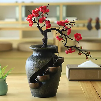 Flower Vase Waterfall Fountain Tabletop Indoor FengShui Water Fountain Decor USA • $36.10