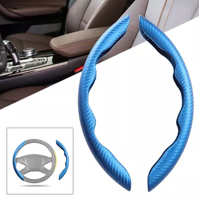 2X Carbon Fiber Blue Non-Slip Steering Wheel Booster Cover Trim Car Accessories • $11.99