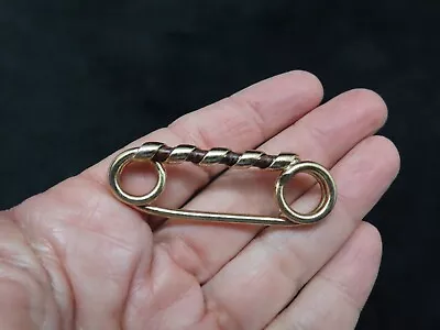 Vintage Gold Tone Brown Safety Pin Brooch • $13.49