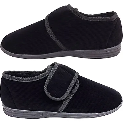 Mens Gents ORTHAPEDIC Easy Close Slippers Shoe New Indoor Outdoor Corduroy Size • £13.95