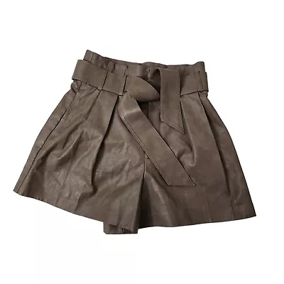 Zara Shorts Womens Medium Taupe Faux Leather High Waisted Belted Bloggers Fave • $34.95