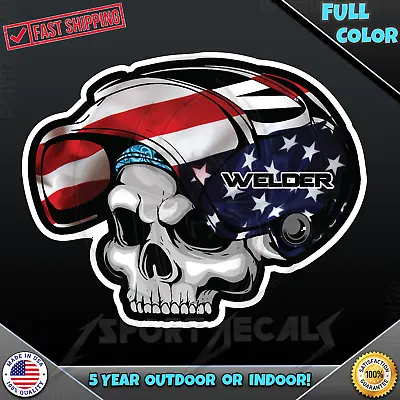 WELDER SKULL HELMET USA Flag Waving Car Truck Laptop VINYL DECAL STICKER 031 • $4.29