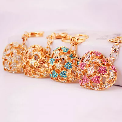 $8.89 • Buy Heart Star Moon Hollow Crystal Rhinestone Keyring Keychain Car Bag Chain Ring