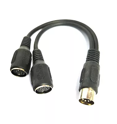 5 Pin DIN 180' Male To 2x Female Sockets Y Splitter MIDI Adapter Lead Cable 20cm • £4.25