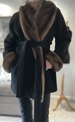 Spring Freres Paris 3/4Wrap Coat Cashmere/Genuine Mink Collar Black • $185