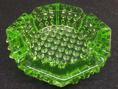 Octagon Green Vaseline Glass Hobnail Pattern Ashtray Uranium Smoking Tray Heavy  • $29.99