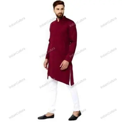 Indian 100% Cotton Mens Shirt Long Sleeve Kurta Men’s Cotton Clothing Loungewear • £27.06