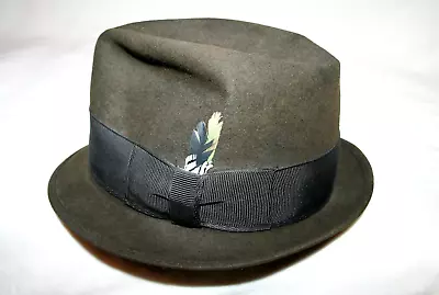 Vintage Mallory Stingy Brim Rare Ridgewood Fedora Green Fur Felt Hat Gangster • $55