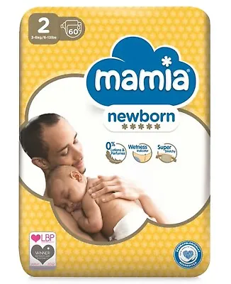 Mamia Premium Dry Fast  Newborn Nappies 60 Pack/size 2 Mini 3-6kg/6-13lb • £8.50