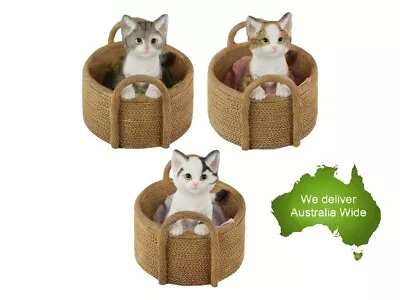 1pc 9cm CUTE CAT IN BASKET Kitten Ornament Garden Home Decor Figurine Statue • $19.99