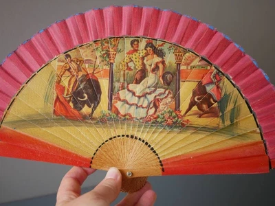 £8.99 • Buy Vintage Spanish Flamenco Red Wooden Decorated Fan, Matador