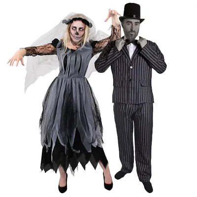 £25.99 • Buy Couples Ghost Bride And Groom Halloween Gothic Fancy Dress Costumes Mr And Mrs