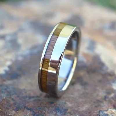Genuine Hawaiian Koa Wood Split Inlay Titanium Wedding Ring Band 6mm TIR4061 • $51.88