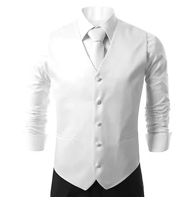 Mens White Dress Vest And Neck Tie Set All Sizes(S~3XL) • $19.99