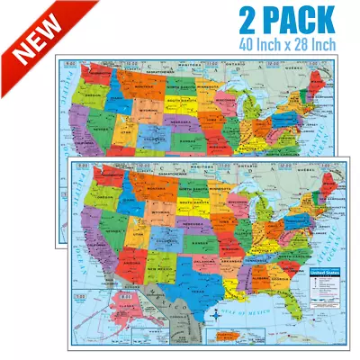 2x Wall Map Of The United States USA Road Travel Maps City Name US Poster 28x40  • $11.52