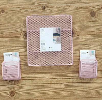 £16.68 • Buy Locker Style 8  Tall Metal Mesh Shelf Pink Magnetic W/2Mesh Cup BUNDLE U Brands