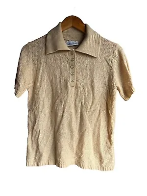 Vintage 70s Bobbie Brooks Beige Short Sleeve Open Knit Sweater Top Medium • $21.25