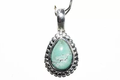 $500 3.50ct Natural Cabochon Pear Turquoise Bezel Set Solitaire Pendant Silver • $9.99