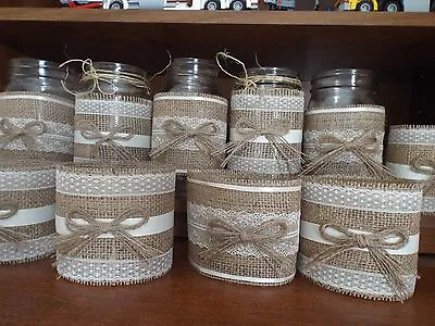 6 Burlap Mason Jar Sleeves DIY Wedding Decorations Rustic Wedding Decorations • $26