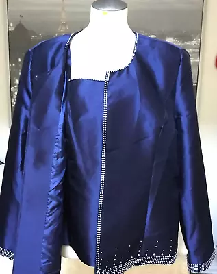 MOSHITA Couture Plus Size Suit Separate Jacket & Top Rhinestones Blazer Blue 22 • $46.99