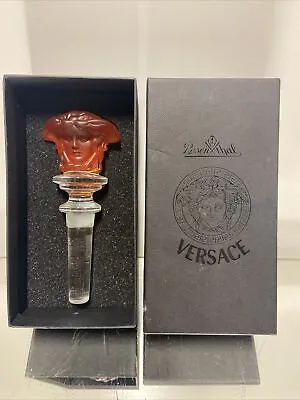 Rosenthal Versace Frosted Crystal Medusa Head Wine Bottle Stopper Orange Amber • $180