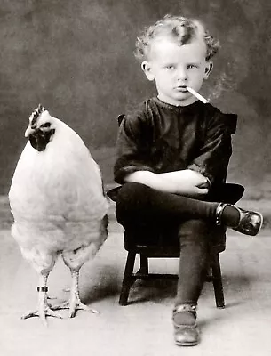 11050.Decor Poster..Vintage Interior Wall Design.B&W Photograph.Child & Chicken • $47