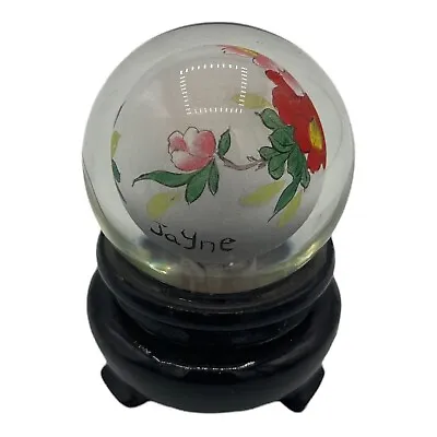Mini Dollhouse Fairy Garden Floral Glass Gazing Ball With Wooden Base Jayne 2  • $23.99