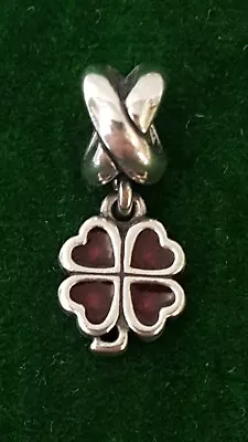 925 Silver Pandora Four Leaf Clover Red Enamel Dangle Charm • £20