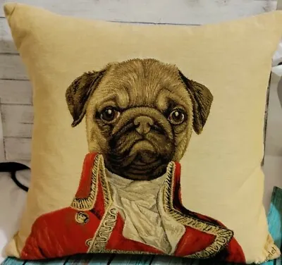 Thierry Poncelet Pug Dog Tapestry Feather And Down Pillow W/ Zipper Velvet Back  • $47