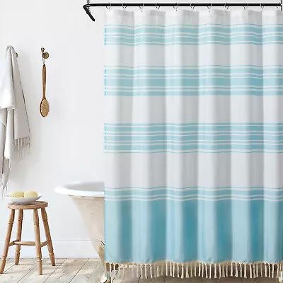 $20.23 • Buy Striped Ocean Wave Shower Curtain Waterproof For Bathroom With Hooks