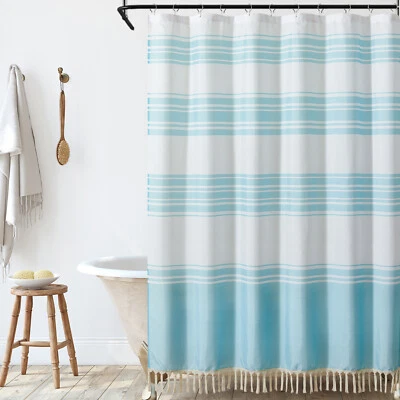 $20.23 • Buy Striped Ocean Wave Shower Curtain Waterproof For Bathroom With Hooks