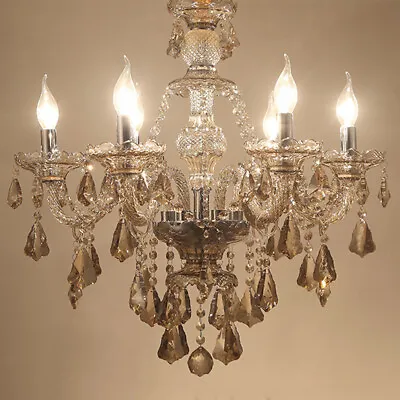 Vintage 6-Light Champagne Colored All Crystal Chandelier Ceiling Pendent Lamp  • $149