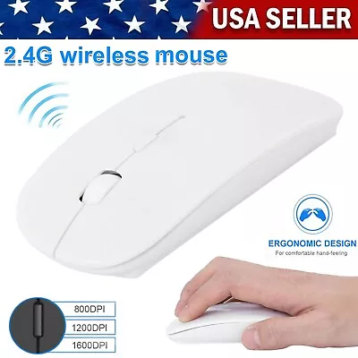 2.4GHz Optical Wireless Slim White Mouse With Mini USB Receiver For Laptop PC • $4.99