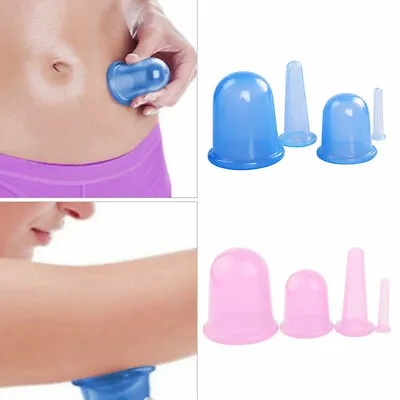 4pcs/set Silicone Anti Cellulite Massage Vacuum Cupping Body Facial Cups Therapy • £7.55