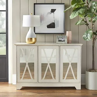 White Wooden Buffet Server Mirror Storage Cabinet China Sideboard Cupboard Hutch • $328.90