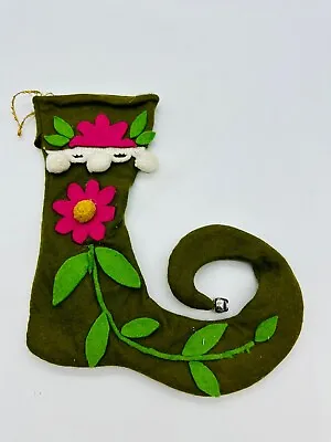 Vintage 1970s Christmas Stocking Felt Handmade Small Size Decor Piece • $22