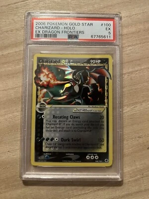 $1000 • Buy 2006 Pokémon Gold Star Charizard Holo EX Dragon Frontiers 100/101 PSA5