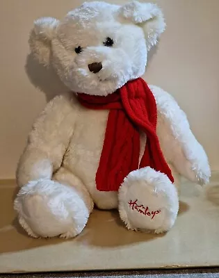 HAMLEY'S  White Plush TEDDY BEAR With Red Knitted Scarf • £8