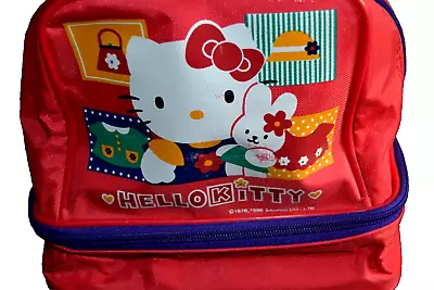 HELLO KITTY Nylon Tote Lunch Bag Sack Sanrio Taiwan Red/Purple Multi Vtg 90's • $24