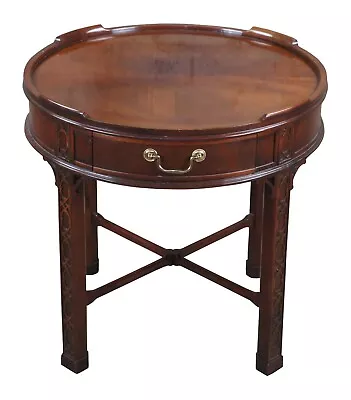 Baker Furniture Chinese Chippendale Carved Mahogany Drum Side Accent Table 26  • $1275