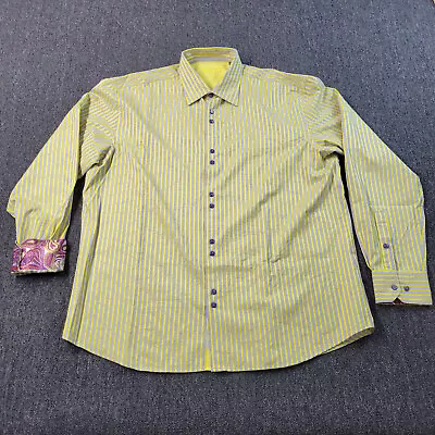 Visconti Shirt Mens 2XL Gray Yellow Striped Flip Cuffs Long Sleeve Button Up • $13.49