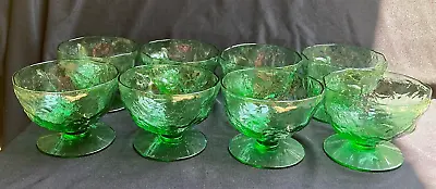 $14.95 • Buy MorganTown- Crinkle Glass Green Sherbets-Vintage Set Of 8