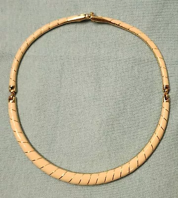 Vintage Signed Monet Choker Collar Gold Tone With Ivory Enamel Necklace • $19.95