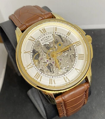 £3.20 • Buy Rotary MANUAL WINDING New Brown Strap Skeleton GS03862/01 40 Mm READ DESCRIPTION